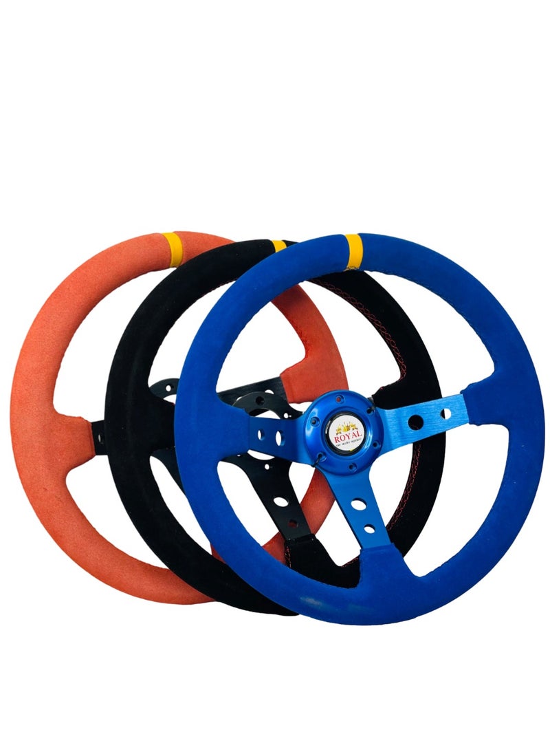 Royal ROYAL - Universal 14"/350mm Drift Sports Steering Wheel Suede Leather Deep Concave Round (O) Shaped Steering Wheel for Racing/Gaming/Rally/Motorsport (DYT-5125) (Red)  - Image 2
