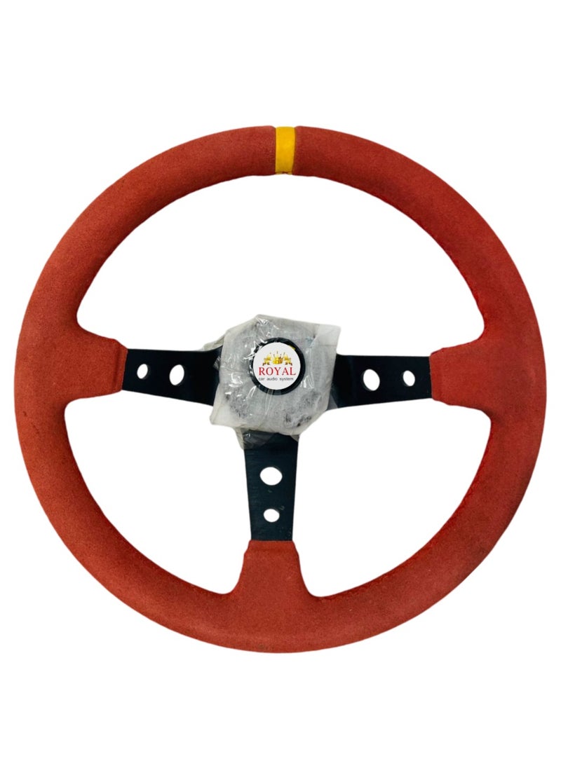 Royal ROYAL - Universal 14"/350mm Drift Sports Steering Wheel Suede Leather Deep Concave Round (O) Shaped Steering Wheel for Racing/Gaming/Rally/Motorsport (DYT-5125) (Red)  - Image 1