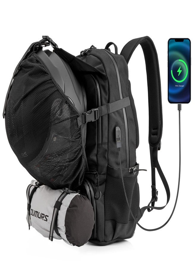 Oumurs Motorcycle Helmet Backpack 50L, Water-resistant 1680D Oxford Fabric, Reflective Motorbike Helmet Bag, Black, 50L, Universal - Image 2