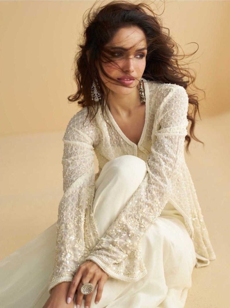 ANAITA White Silk Free Size Stitched Suit with Embroidery Work - Image 3