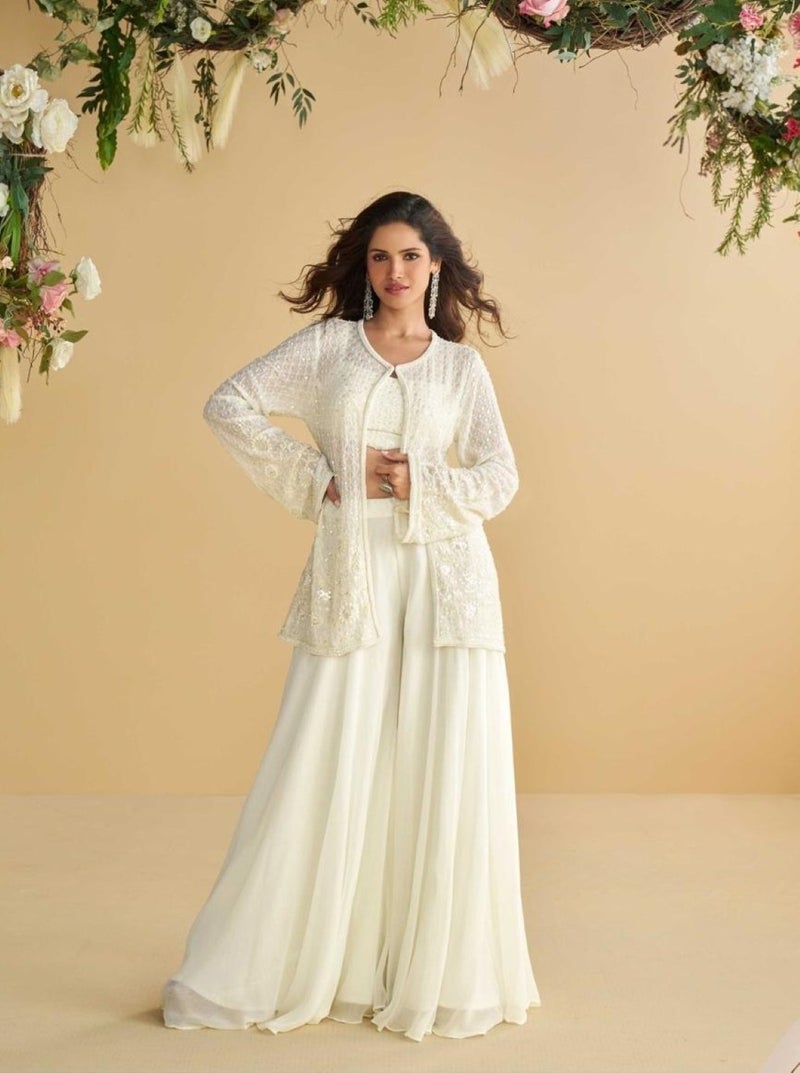 ANAITA White Silk Free Size Stitched Suit with Embroidery Work - Image 1