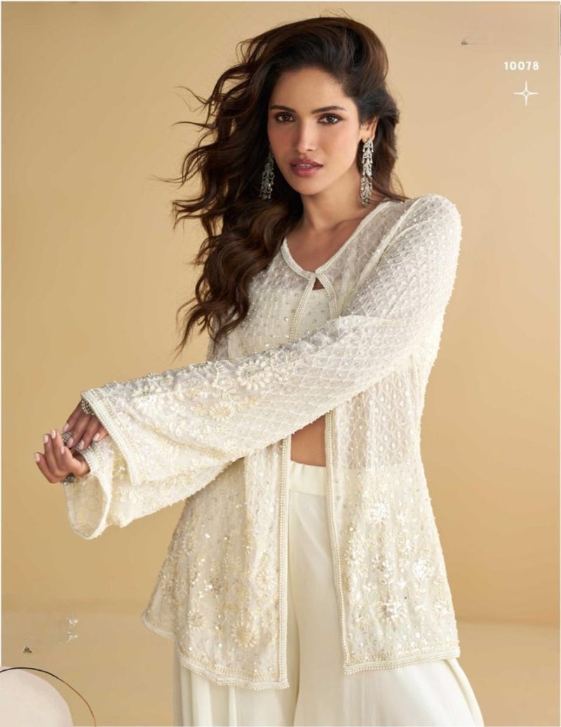 ANAITA White Silk Free Size Stitched Suit with Embroidery Work - Image 2