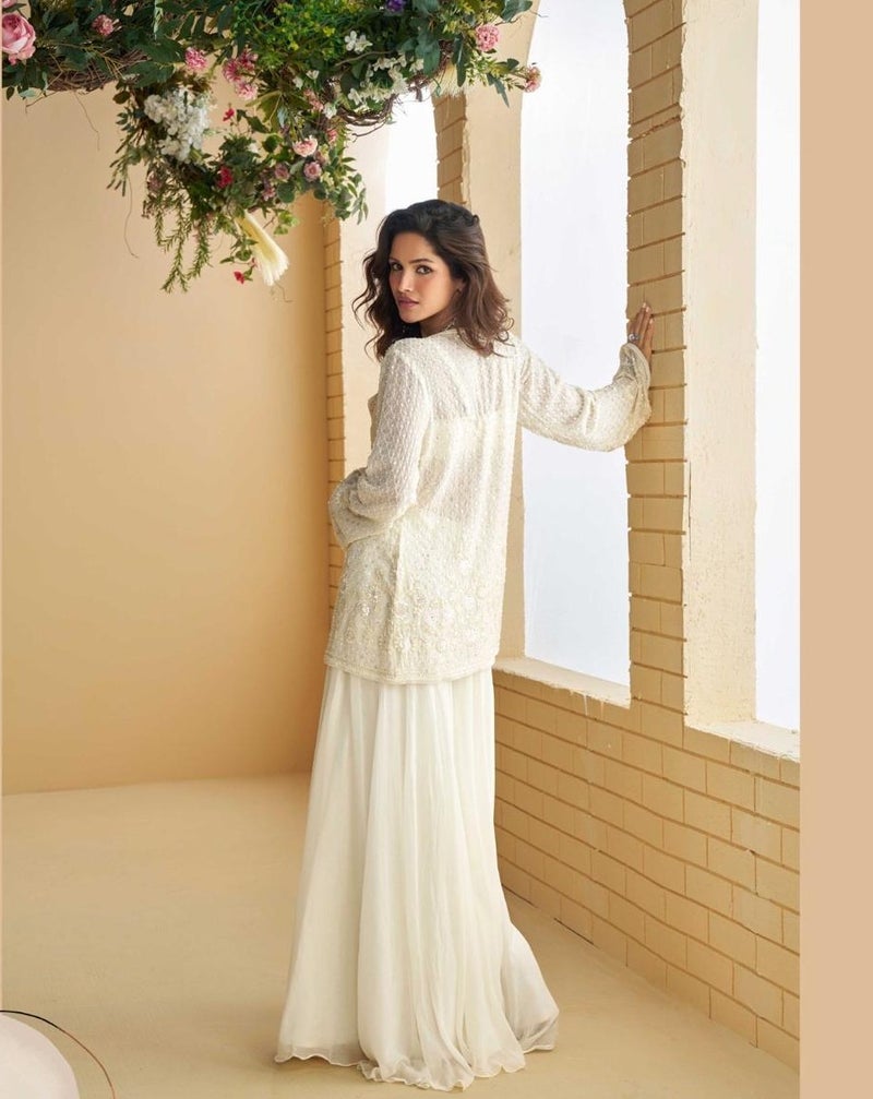 ANAITA White Silk Free Size Stitched Suit with Embroidery Work - Image 4