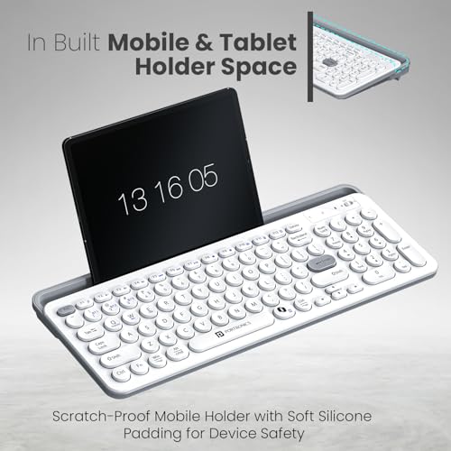Portronics Bubble 3.0 Wireless Keyboard with Bluetooth + 2.4 GHz USB Receiver, Rechargeable Battery, Dual Height Adjustment, Multimedia Hotkeys with Numpad, for Laptop, PC, Smartphone, Tablet(White) - Image 3