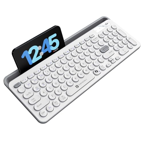 Portronics Bubble 3.0 Wireless Keyboard with Bluetooth + 2.4 GHz USB Receiver, Rechargeable Battery, Dual Height Adjustment, Multimedia Hotkeys with Numpad, for Laptop, PC, Smartphone, Tablet(White) - Image 1