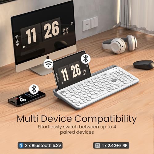 Portronics Bubble 3.0 Wireless Keyboard with Bluetooth + 2.4 GHz USB Receiver, Rechargeable Battery, Dual Height Adjustment, Multimedia Hotkeys with Numpad, for Laptop, PC, Smartphone, Tablet(White) - Image 2