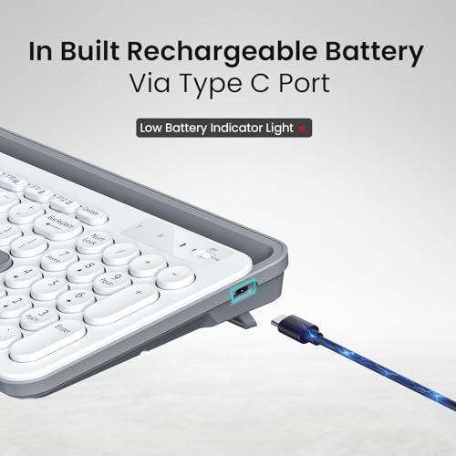 Portronics Bubble 3.0 Wireless Keyboard with Bluetooth + 2.4 GHz USB Receiver, Rechargeable Battery, Dual Height Adjustment, Multimedia Hotkeys with Numpad, for Laptop, PC, Smartphone, Tablet(White) - Image 5