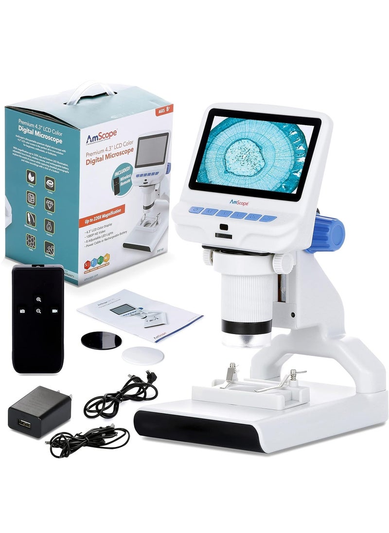 AmScope AmScope  43 inch Premium 1080P HD Portable LCD Digital Color Microscope with DualLED Illumination  DM140  - Image 1