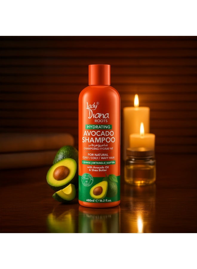 Lady Diana Roots Avocado & Shea Hydrating Shampoo 480ml | Deep Moisture Formula | Strengthens & Softens Dry, Damaged Hair - Image 2