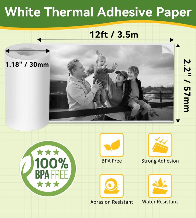 Fimax 6 Roll Mini Sticker Printer Photo Paper, 57 x 30mm Thermal Printer Paper White Self-Adhesive for PeriPage A6, Vretti TP6S Portable Thermal Pocket Printer Paper for Study Notes, Pictures - Image 3