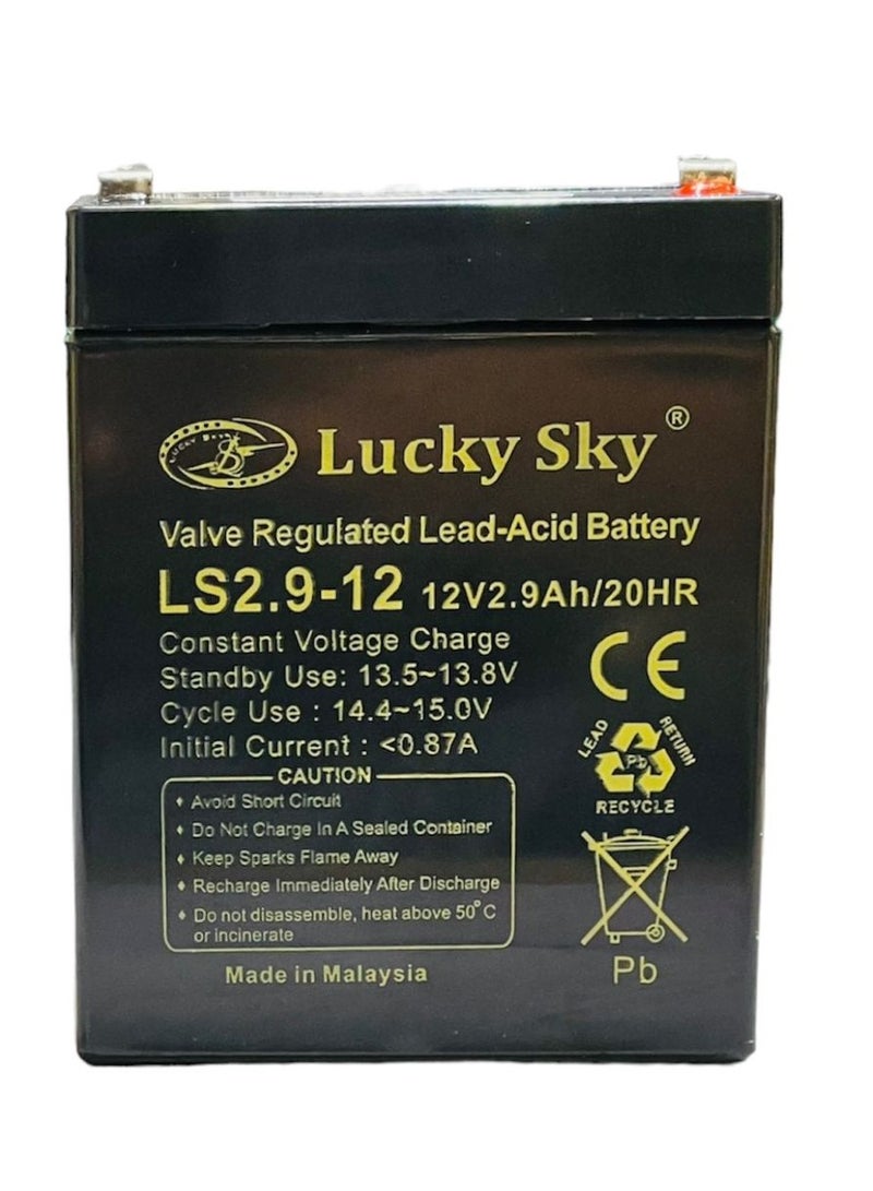 Lucky Sky 12V 2.9Ah High-Performance Rechargeable Sealed Lead Acid Battery is a reliable and long-lasting power source for a wide range of applications. - Image 1