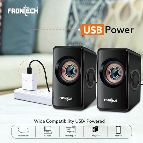 FRONTECH 2.0 USB Powered Multimedia Speakers | 2 x 2.5W Drivers (5 cm) | 3.5mm Jack Connectivity | for Laptop, PC, TV, Mobile | 1 Year Warranty (SPK-0001, Black) - Image 3