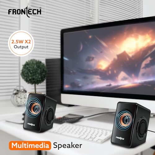FRONTECH 2.0 USB Powered Multimedia Speakers | 2 x 2.5W Drivers (5 cm) | 3.5mm Jack Connectivity | for Laptop, PC, TV, Mobile | 1 Year Warranty (SPK-0001, Black) - Image 2