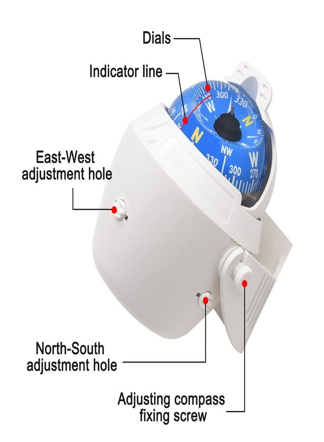Geloo Boat Compass Flush Mount Compass, Marine Compass Dashboard with Light Pivoting, Dashboard Compass for Boat Car, Illuminated Dash Auto Compass Surface Mount (Blue) - Image 5
