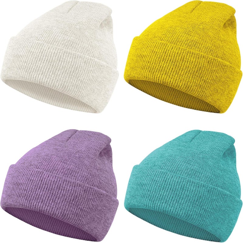 MENOLY 4 Pack Winter Beanies Stretch Knit Beanie Hat Cap for Girls Boys, 4 Color - Image 1