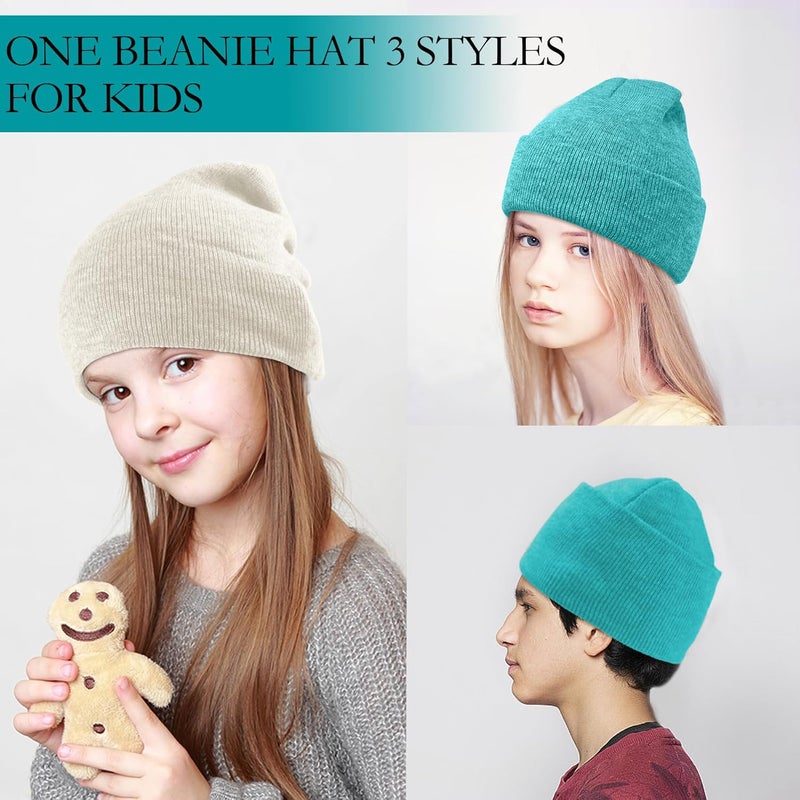 MENOLY 4 Pack Winter Beanies Stretch Knit Beanie Hat Cap for Girls Boys, 4 Color - Image 4