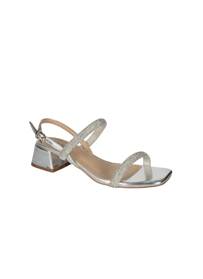 ZAYNA 221-5 Zayna Ladies  Fashion Mid Heel  Backstrap  Sandals X-087 Silver