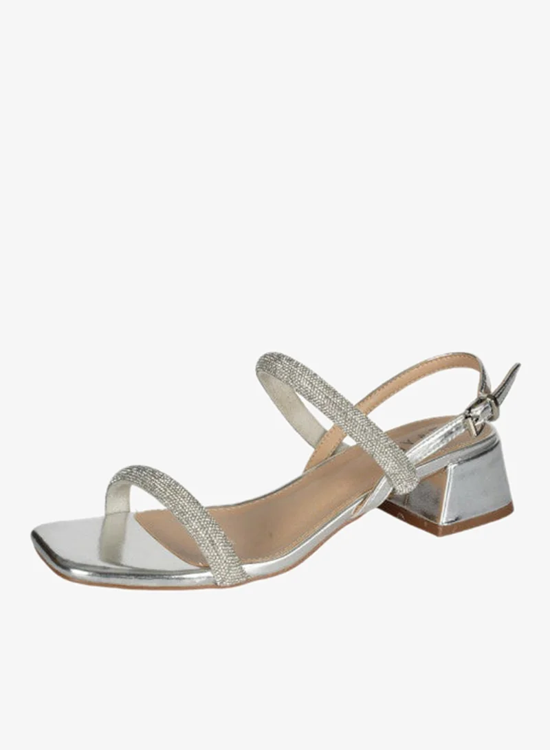 Zayna Silver 221-5 Zayna Ladies  Fashion Mid Heel  Backstrap  Sandals X-087 Silver for Women | Best Price UAE