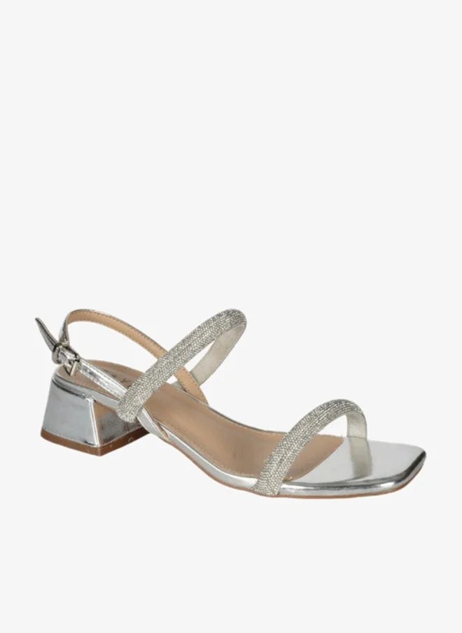 ZAYNA 221-5 Zayna Ladies  Fashion Mid Heel  Backstrap  Sandals X-087 Silver