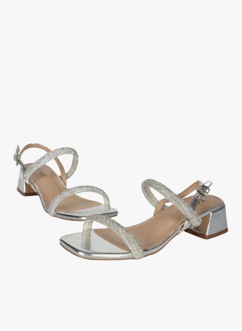 ZAYNA 221-5 Zayna Ladies  Fashion Mid Heel  Backstrap  Sandals X-087 Silver