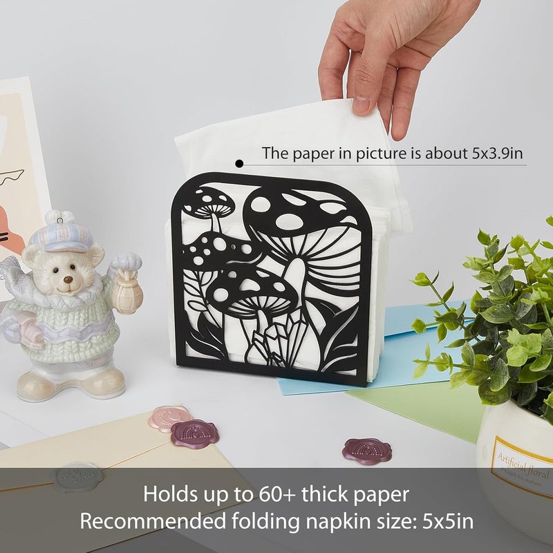 SUPERDANT Napkin Holder for Tables Mushroom Iron Napkin Holder Freestanding Napkin Dispenser Tabletop Tissue Stand Rustic Cloth Napkins Holders for Kitchen Table Farmhouse Restaurants Hotel - Image 3