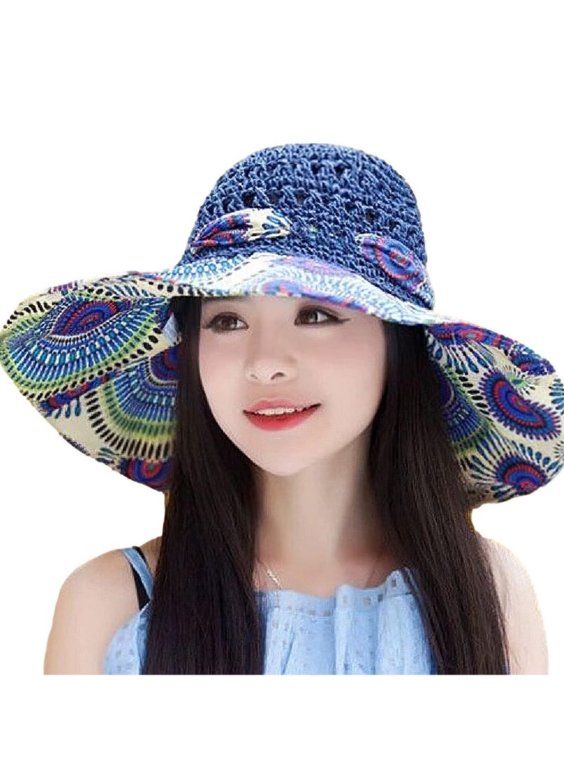 كاست ويف Womens Big Bowknot Straw Sun Hat,  Hobo Floral Floppy Summer Beach Cap with Bow Neck Cover UPF 50+ UV Protection Wide Brim Folding Visor Hat Outdoors - Image 1