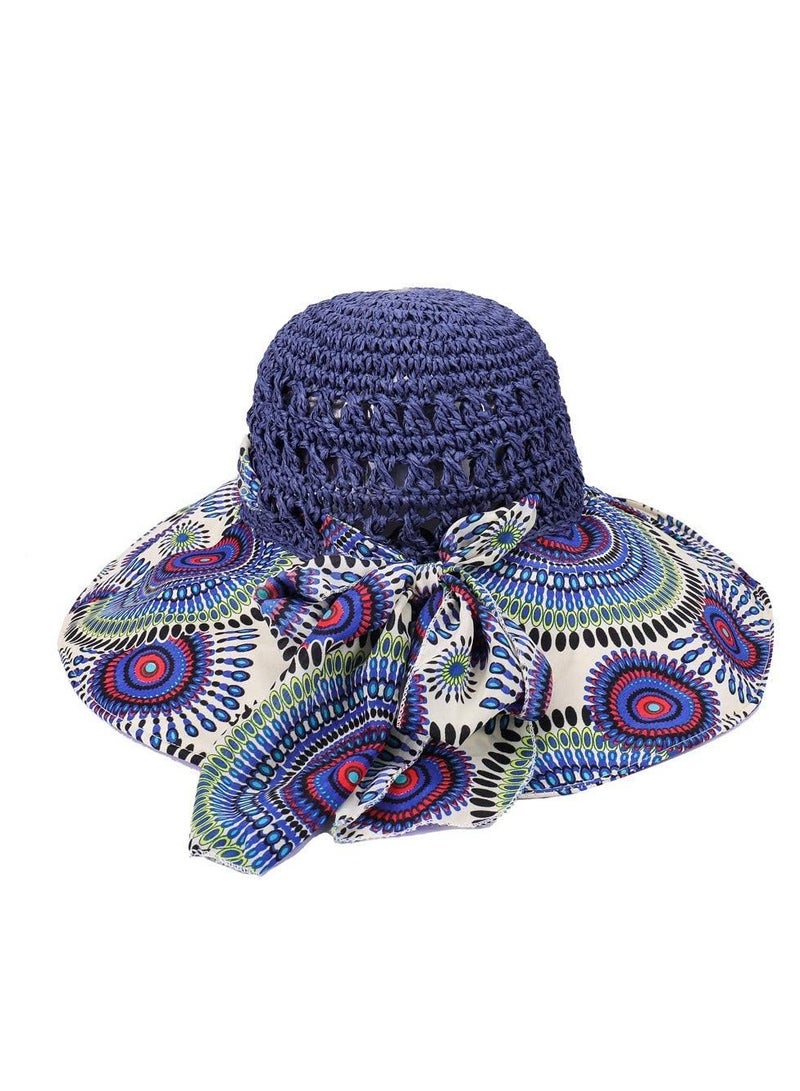 كاست ويف Womens Big Bowknot Straw Sun Hat,  Hobo Floral Floppy Summer Beach Cap with Bow Neck Cover UPF 50+ UV Protection Wide Brim Folding Visor Hat Outdoors - Image 4