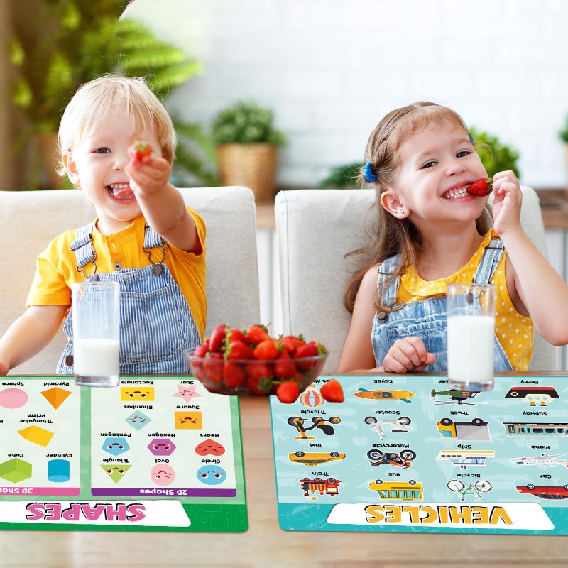 OBUSATT Educational Placemats for Kids Set of 8 Back to School Preschool Toddler Placemat Washable Table Mat Time, Number, Human Body, Shapes, Fruits, Vegetables, Vehicles, Alphabet for School Dining Table - Image 5