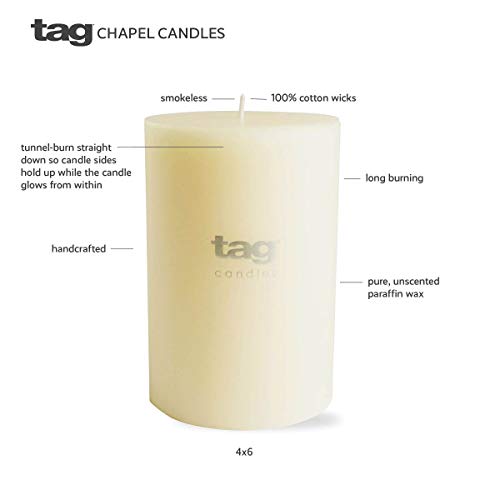 TAG Chapel 4X6 White Pillar Paraffin Wax Candle Unscented Drip-Free Long Burning 130 Hours for Home Decor Wedding Parties 4x6 White - Image 3
