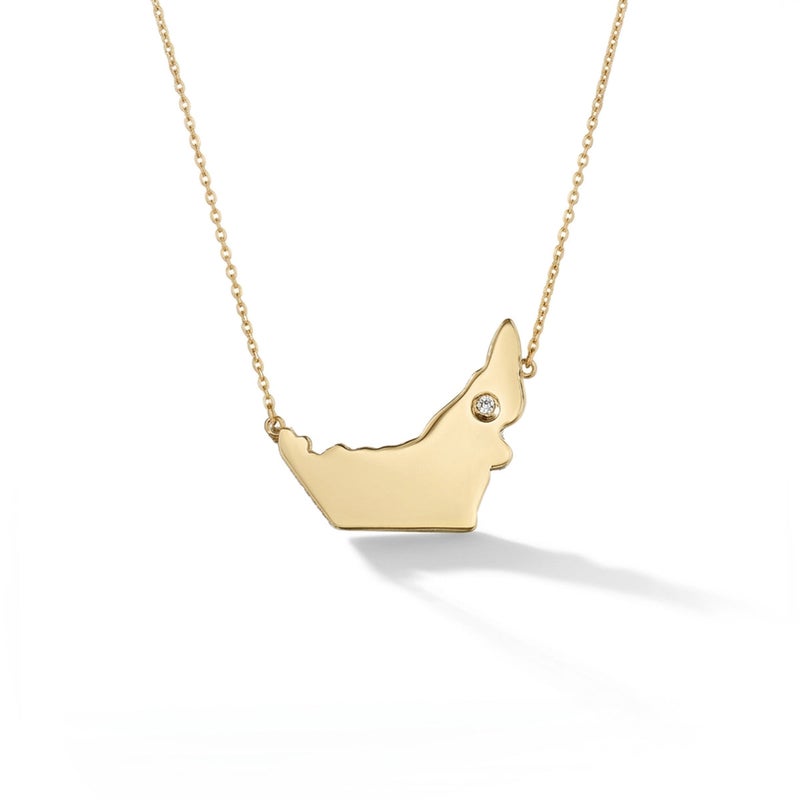 UAE Map Necklace in Solid 18K Gold — Classic Polished Finish | ROKO Jewelers Dubai