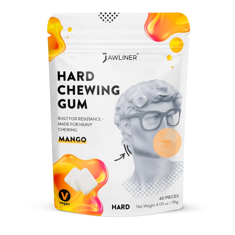 Jawliner Hard Jawline Gum for Facial Fitness  Jaw Exerciser for Sculpted Masseter Muscle with 610 Stronger Resistance  SugarFree Vegan Workout Gum  Mango Flavor 40 Pieces - Image 3