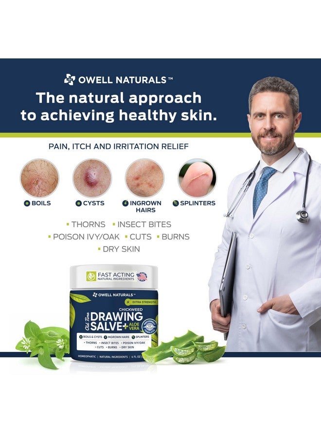 OWELL NATURALS OWELL Naturals Chickweed Salve 4 oz- Drawing Salve with Aloe Vera for Boil & Cyst, Poison Ivy/Oak, Skin Disorder, Irritations, Burns, Minor Cuts, Dry Skin, Itching - Image 1