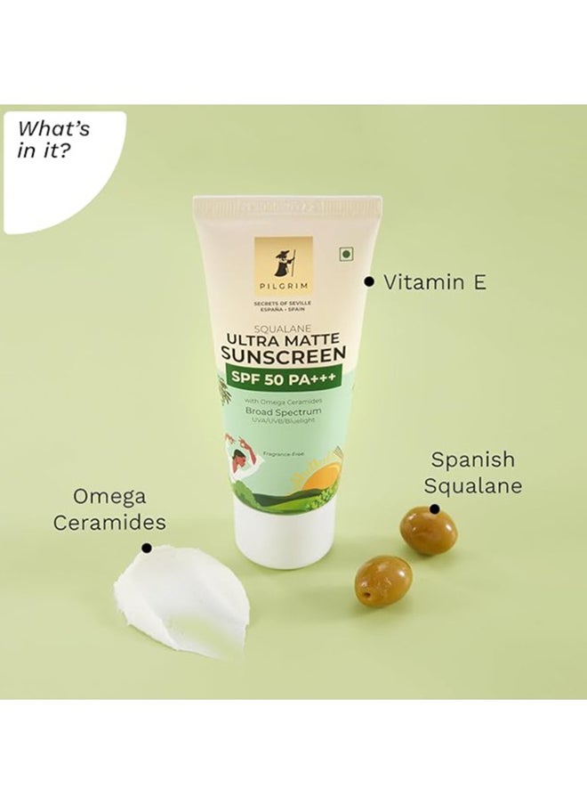 PILGRIM Squalane Ultra Matte Cream Sunscreen SPF 50 PA+++ 50 Grams  - Image 3