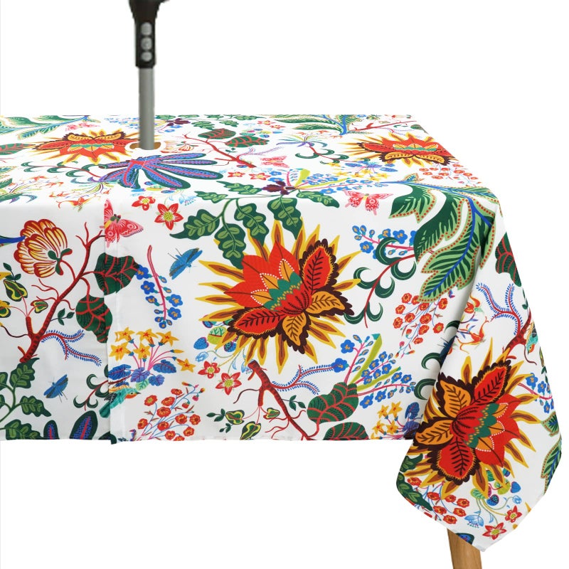 bnhjsdw Outdoor Tablecloth with Umbrella Hole for Rectangle Table Waterproof Flowers Patio Table Cloth with Zipper 60 x 84 inches - Image 2