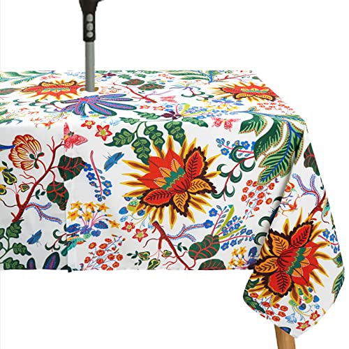 bnhjsdw Outdoor Tablecloth with Umbrella Hole for Rectangle Table Waterproof Flowers Patio Table Cloth with Zipper 60 x 84 inches - Image 1