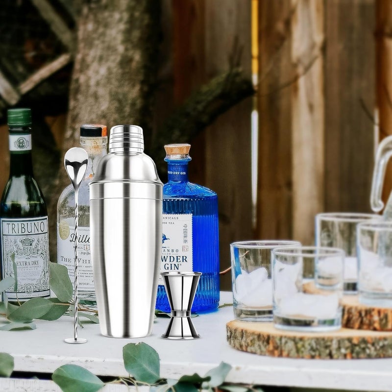 Ohtomber 24OZ Cocktail Shaker Set - Cocktail Bar Martini Drink Shaker Set with Strainer, Stainless Steel Bartender Kit Drink Mixer with Jigger, Mixing Spoon, Bar Accessories for Beginners - Image 3