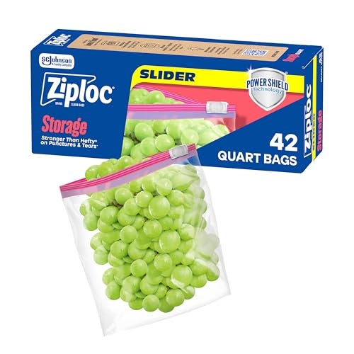 Ziploc Quart Food Storage Slider Bags, Power Shield Technology for More Durability, 42 Count - Image 1