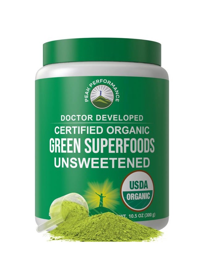 Peak Performance Organic Greens Unsweetened Superfood Powder. Unflavored Green Juice Vegan Super Food with 25+ All Natural Ingredients for Max Energy and Detox. Spirulina, Spinach, Kale, Probiotics - Image 1