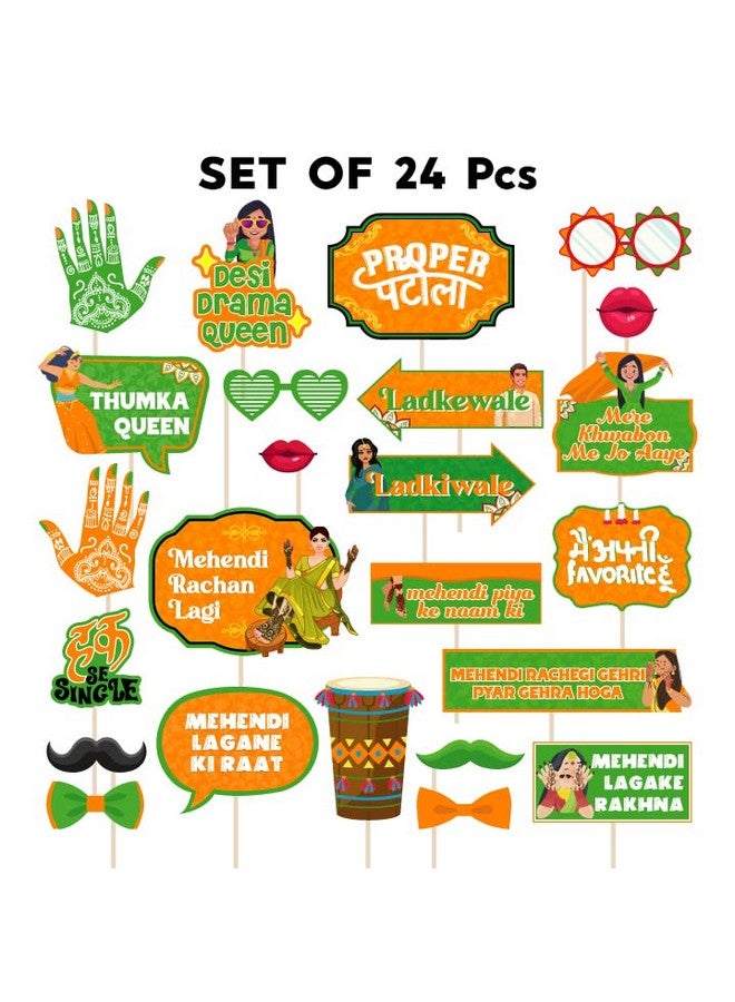 Festiko® 24 Pcs Mehendi Photobooth Props, Mehendi Ceremony Props, Mehendi Function Decorations, Wedding Photobooth Props, Mehendi Props - Image 2