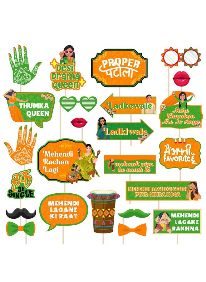 Festiko® 24 Pcs Mehendi Photobooth Props, Mehendi Ceremony Props, Mehendi Function Decorations, Wedding Photobooth Props, Mehendi Props - Image 1