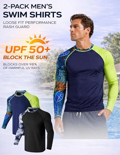 Liberty Pro 2 Pack Men’s Rash Guard Long Sleeve Swim Shirts UPF 50+ Sun Protection – Quick Dry Lightweight UV Fishing Surf Shirt (Set 1, Medium) - Image 5