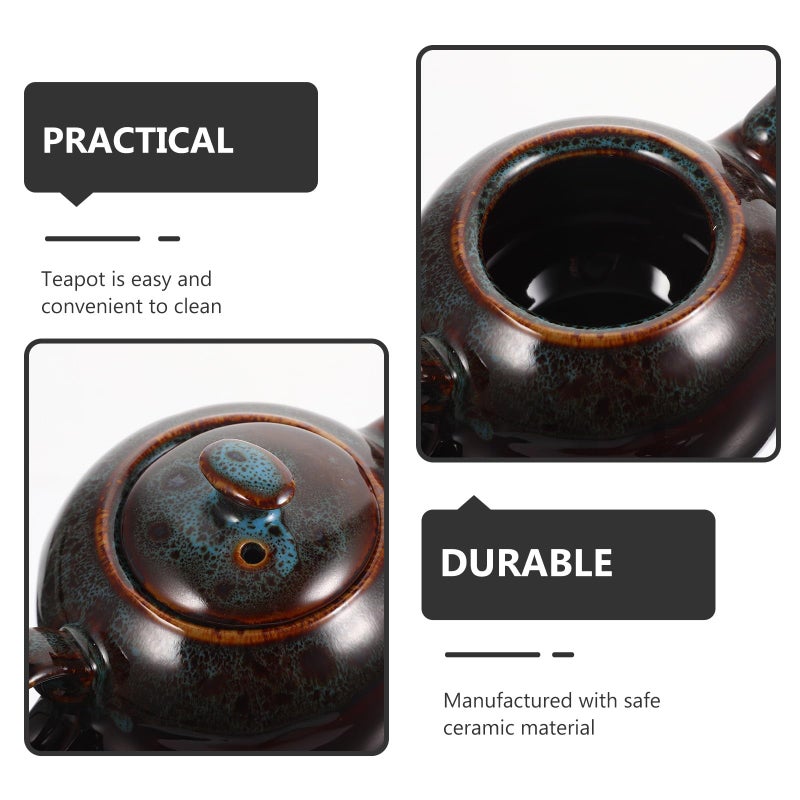 Blue Ceramic Gongfu Teapot with Side Handle Heat Resistant Porcelain for Loose Leaf Tea Brewing - Image 4