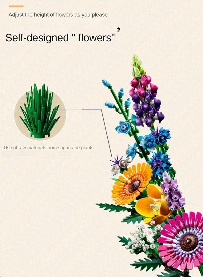 Floral Bouquet Building Blocks Set, Small Bricks DIY Puzzle Toy, Artificial Flower Decor – Ideal for Home Decoration, Perfect Gift for Mother/Lover/Girlfriend/Wife (Vase Not Included) - Image 5