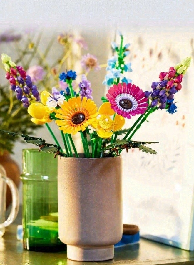 Floral Bouquet Building Blocks Set, Small Bricks DIY Puzzle Toy, Artificial Flower Decor – Ideal for Home Decoration, Perfect Gift for Mother/Lover/Girlfriend/Wife (Vase Not Included) - Image 2