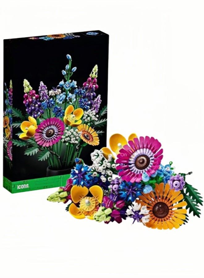 Floral Bouquet Building Blocks Set, Small Bricks DIY Puzzle Toy, Artificial Flower Decor – Ideal for Home Decoration, Perfect Gift for Mother/Lover/Girlfriend/Wife (Vase Not Included) - Image 1