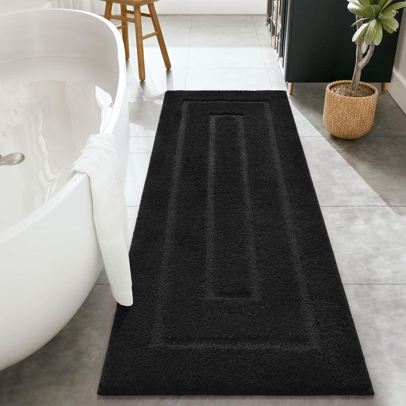 HOMORE Black Bathroom Rug 24x60 Inch Soft Absorbent Bathroom Runner Rug, Washable Bath Runners Rugs Non Slip Long Bath Rug for Shower Tub - Image 1