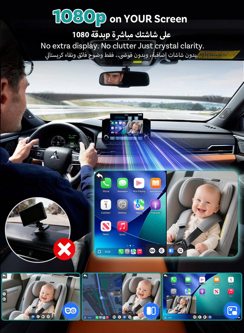 OTTOCAST Cabin Care Wireless Car Adapter with Baby Car Camera,1080P HD Rear Seat Baby Monitor, Split Screen Navigation, Plug-and-Play,for Parents & Pet Owners - Image 3