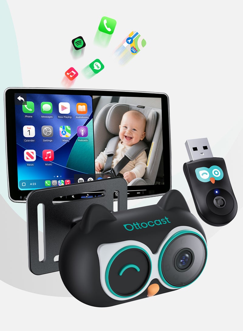 OTTOCAST Cabin Care Wireless Car Adapter with Baby Car Camera,1080P HD Rear Seat Baby Monitor, Split Screen Navigation, Plug-and-Play,for Parents & Pet Owners - Image 1