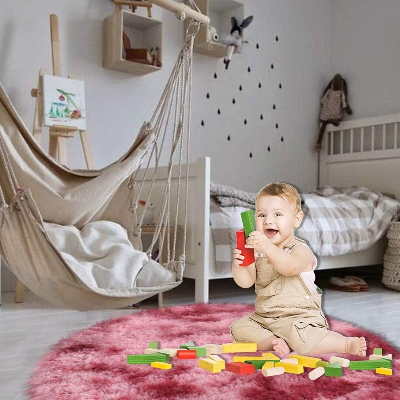 ويوبلز سجادة دائرية ناعمة ملونة ذات وبر كثيف، مناسبة لغرف معيشة وغرف نوم الأطفال والفتيات، سجادة متعددة الألوان (دائرية) (أزرق داكن · 100*100) - Image 4