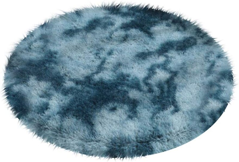 ويوبلز سجادة دائرية ناعمة ملونة ذات وبر كثيف، مناسبة لغرف معيشة وغرف نوم الأطفال والفتيات، سجادة متعددة الألوان (دائرية) (أزرق داكن · 100*100) - Image 1